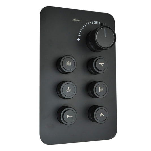 6-Way Thermostatic Diverter Matte Black Finish, Brass Made, Wall-Mounted - For Bathroom & Spa Water Flow & Temperature Control