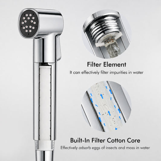 Aquieen Allure Health Faucet with Inbuilt Replaceable Water Filter, Auto Clean & Anti-Clogging Technology | Anti-Scale Toilet Jet Spray | Hand Bidet Spray for Bathroom - Brushed Gold