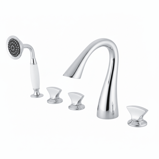 5-Hole Bathtub Faucet - Deck-Mounted | Made of Brass | Electro Coated | Chrome Finish | Hot & Cold Water Control