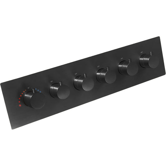 5-Way Thermostatic Diverter Matte Black Finish, Brass Made, Horizontal Wall-Mounted - For Showers, Hand Showers & Spa Setups