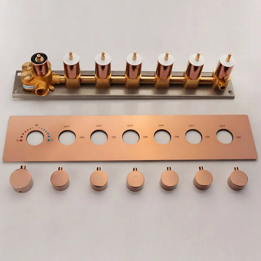 5-Way Thermostatic Diverter Rose Gold Finish, Brass Made, Horizontal Wall-Mounted - For Showers, Hand Showers & Spa Setups
