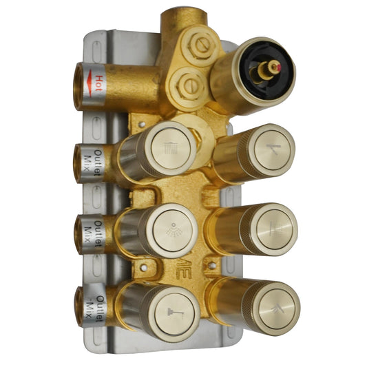6-Way Thermostatic Diverter Chrome Finish, Brass Made, Wall-Mounted - For Bathroom & Spa Water Flow & Temperature Control