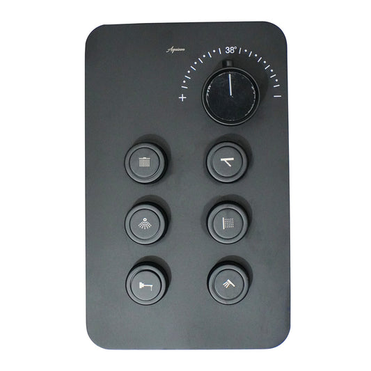 6-Way Thermostatic Diverter Matte Black Finish, Brass Made, Wall-Mounted - For Bathroom & Spa Water Flow & Temperature Control