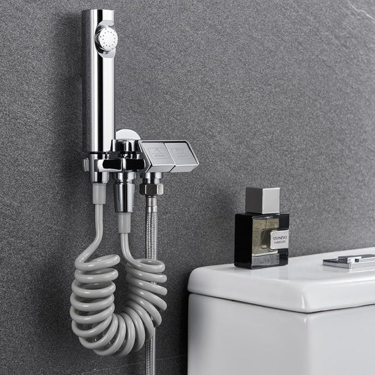 Piano Series 2 in 1 Angle Valve & Health Faucet Set | Brass Jet Spray with 1m SS Hose, & Hook in Chrome Finish | Wall-Mounted Hand Spray