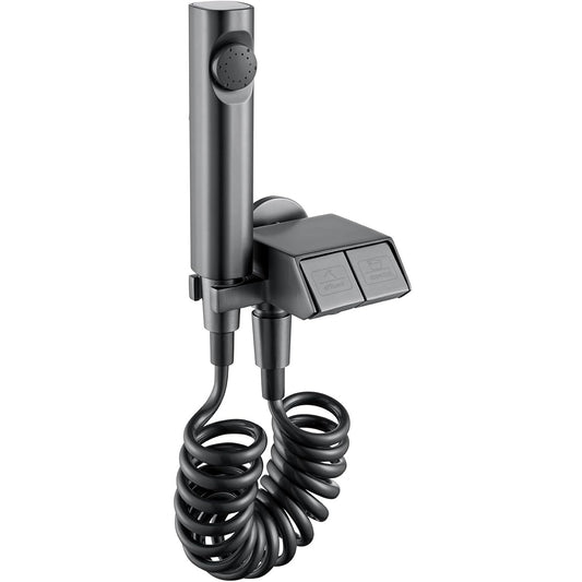 Piano 2 in 1 Angle Valve & Health Faucet Set | Brass Jet Spray with 1m SS Hose, & Hook in Gun Grey Finish & Electro Coating | Wall-Mounted Hand Spray