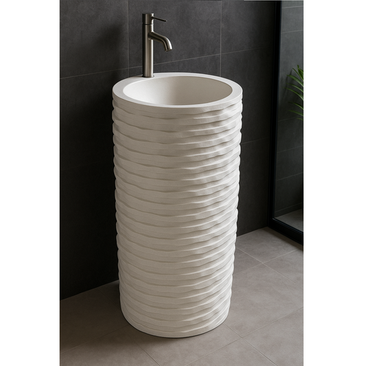 Freestanding White ABS Wash Basin Floor-Mounted Bathroom Sink 465x465x860 mm - Modern Design for Home, Hotel & Commercial Use