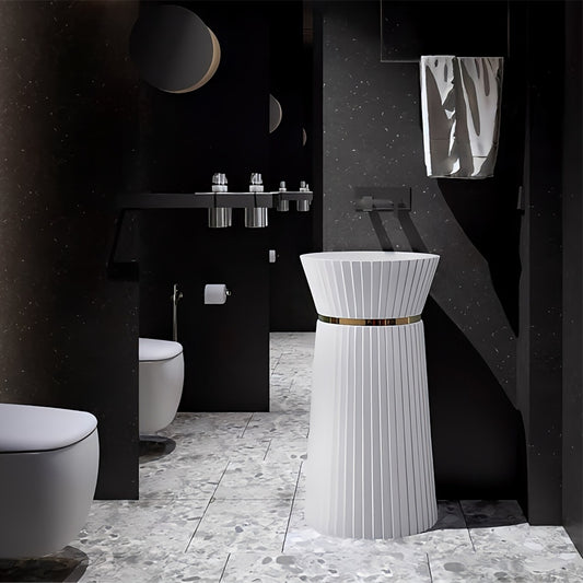 Round White ABS Freestanding Wash Basin Floor-Mounted Bathroom Sink 450x450x860 mm - Minimalist Modern Bathroom Sink for Homes & Hotels