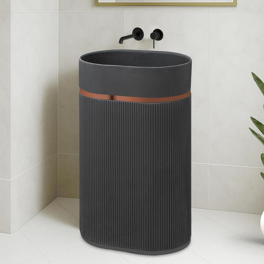 Freestanding Grey ABS Wash Basin Floor-Mounted Bathroom Sink 465x465x860 mm - Modern Standalone Basin for Homes, Hotels & Commercial Use