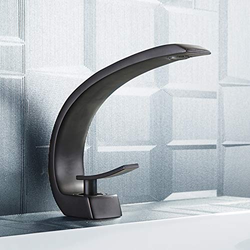 Aquieen Single Lever Hot & Cold Wash Basin Mixer Tap (Single Lever Basin Mixer Arc Short - Black)