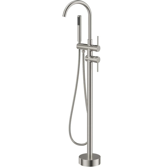 Freestanding Floor-Mounted Bath Tub Filler with Hand Shower - Electro-Coated, Chrome Finish, Pure Brass Made, Hot & Cold Water Control