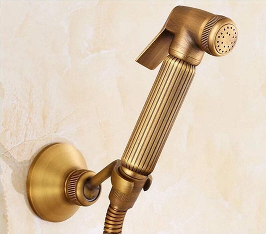 Health Faucet Set in Antique Brass Finish - ABS Jet Spray with 1m SS Hose, Hook & Angle Valve