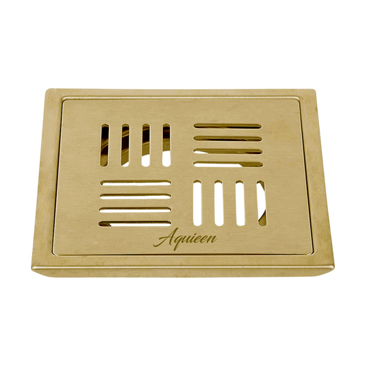 5x5 Inch Floor Grating / Drainer in Brushed Gold Finish | SS304 Drainer with PVD Coating | Anti-Clog & Drain Cover, Kitchen & Shower Areas