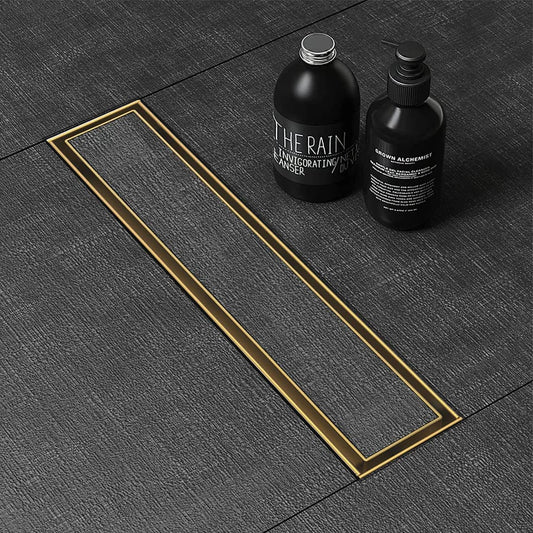 4x24 Inch Tile/Marble Insert Floor Grating / Drainer with Side Hole & Anti-Foul Cockroach Trap | SS304 Drainer with PVD Coating & Gold Finish | Drain