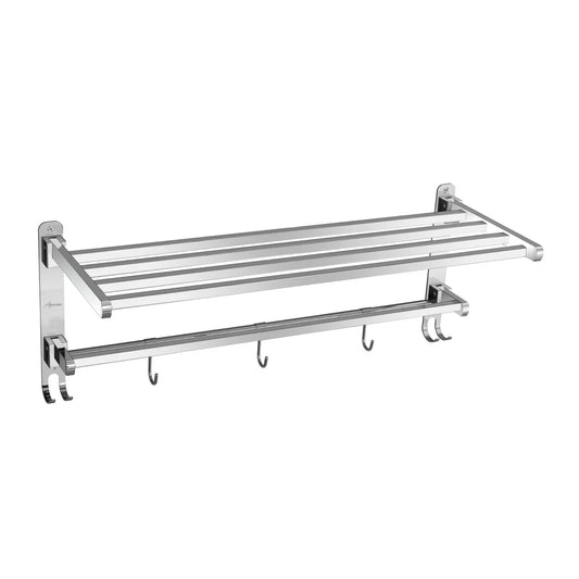 24-Inch Folding Towel Rack - Chrome Finish, Wall-Mounted, Foldable Stainless Steel with Hanging Rod