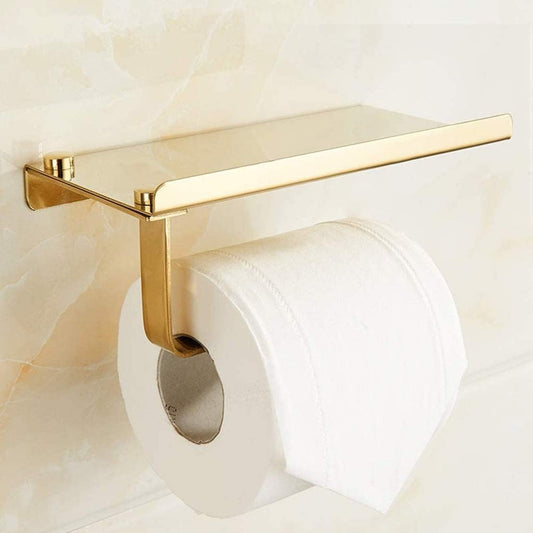 Toilet Paper Holder with Mobile Holder Gold Finish, SS304 Stainless Steel Made, Wall-Mounted for Bathroom Use - Classic Series