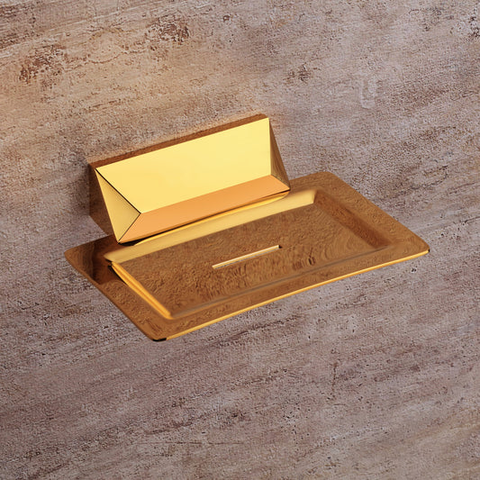Soap Dish in Gold Finish, Brass Made, Wall-Mounted for Bathroom Use - Zura Series