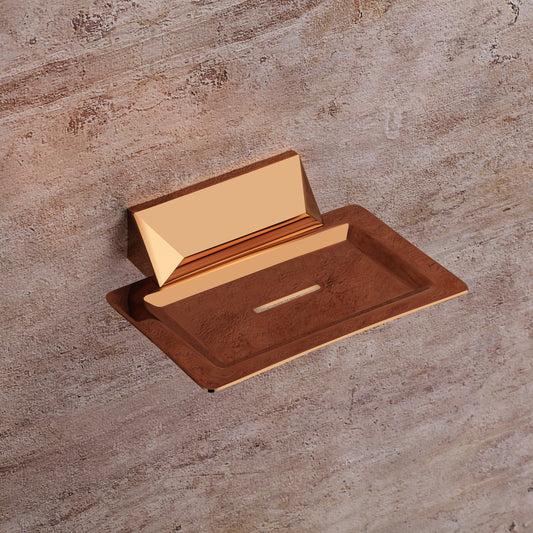Soap Dish in Rose Gold Finish, Brass Made, Wall-Mounted for Bathroom Use - Zura Series