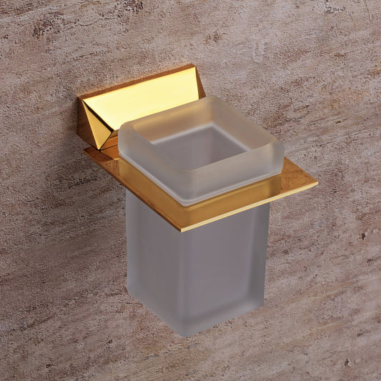 Wall-Mounted Tumbler Holder - Heavy-Duty Brass with Gold Finish and Premium PVD Coating, Elegant Toothbrush & Tumbler Stand | Zura Series