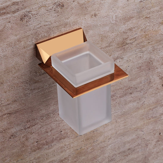 Wall-Mounted Tumbler Holder - Heavy-Duty Brass in Rose Gold Finish with Premium PVD Coating, Stylish Toothbrush & Tumbler Holder | Zura Series