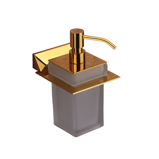 Liquid Soap Dispenser Gold Finish, Brass Made, Wall-Mounted for Bathroom & Kitchen Use - Zura Series