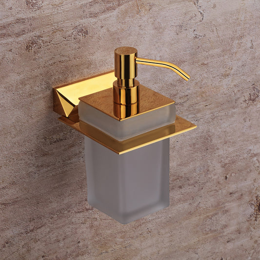 Liquid Soap Dispenser Gold Finish, Brass Made, Wall-Mounted for Bathroom & Kitchen Use - Zura Series