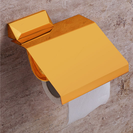 Toilet Paper Holder with Flap Gold Finish, Brass Made, Wall-Mounted for Bathroom Use - Zura Series