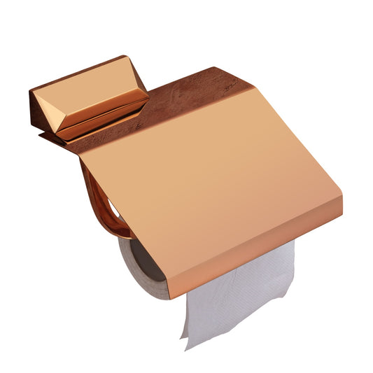 Toilet Paper Holder with Flap Rose Gold Finish, Brass Made, Wall-Mounted for Bathroom Use - Zura Series