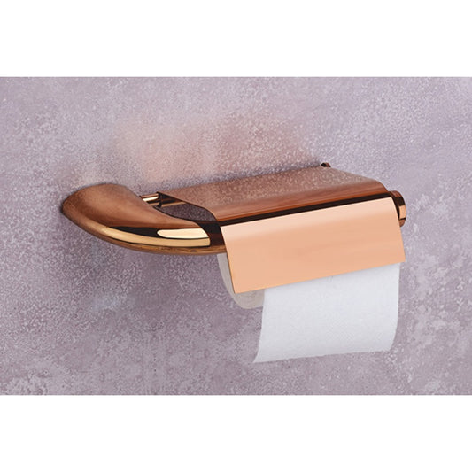 Toilet Paper Holder with Flap Rose Gold Finish, Brass Made, Wall-Mounted for Bathroom Use - Entice Series