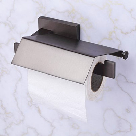 Toilet Paper Holder with Flap Matte Black Finish, Brass Made, Wall-Mounted for Bathroom Use - Amarillo Series