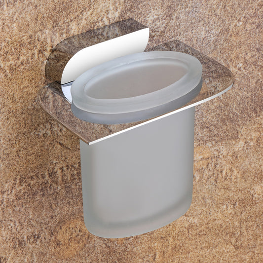 Wall-Mounted Tumbler Holder - Brass Build with Chrome Finish, Minimalist Toothbrush & Tumbler Organizer | Velancia Series