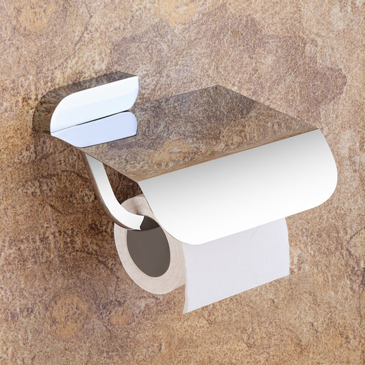 Toilet Paper Holder with Flap Chrome Finish, Brass Made, Wall-Mounted for Bathroom Use - Velancia Series