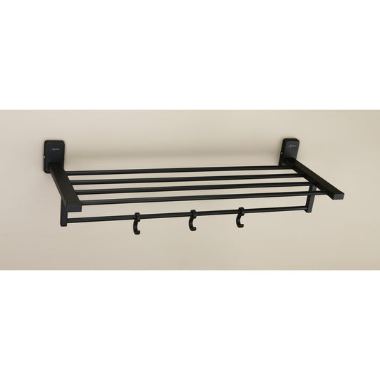 18-Inch SS304 Towel Rack with Stand | Matte Black Finish Wall-Mounted Holder with Powder Coating - Compel Series