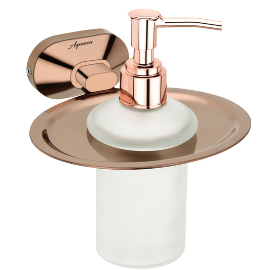 Liquid Soap Dispenser Rose Gold Finish, Brass Made, Wall-Mounted for Bathroom & Kitchen Use - Cuff Series