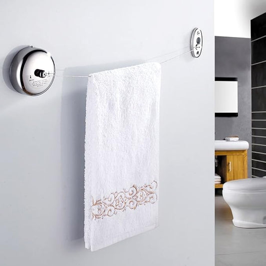 Round Stainless Steel Retractable Cloth Liner Hanger - Wall-Mounted Drying Rack with Installation Kit Chrome Finish