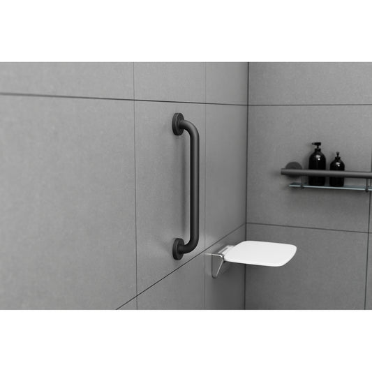 16-Inch Wall-Mounted Solid Grab Bar | SS304 Stainless Steel Body in Matte Black Finish & Powder Coating | Safety Support Handles & Elderly Assistance