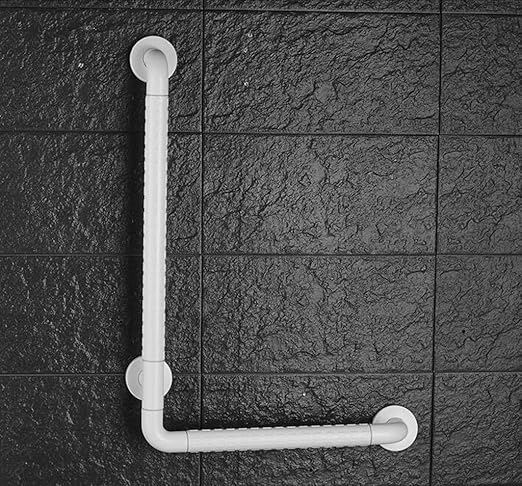 Wall-Mounted 90° L-Shape Solid Grab Bar | SS304 Stainless Steel Core with Anti-Slip & Anti-Bacterial ABS Cover | Support Handles & Elderly Assistance