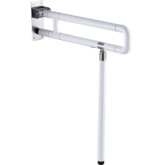 24" Wall-Mounted Folding Solid Grab Bar With 28" Height Floor-Support | SS304 Steel Core with Anti-Slip & Anti-Bacterial ABS Cover | Support Handles