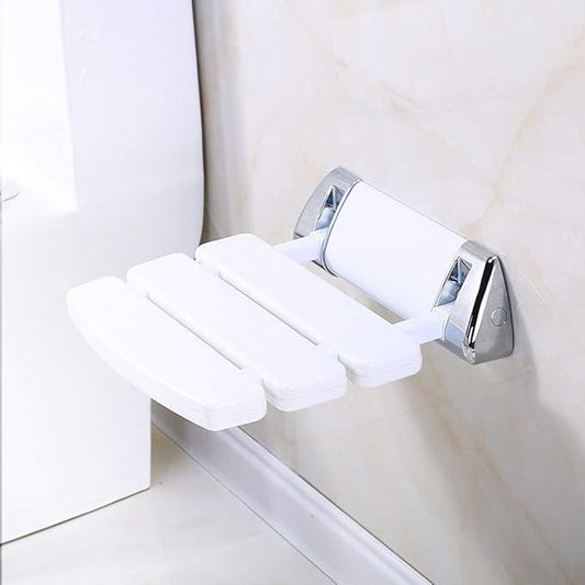 38x42 CM Foldable Shower Seat | ABS Bathroom Bench in White Finish | Wall-Mounted Durable Seating Solution for Elderly, Disabled & Compact Bathrooms