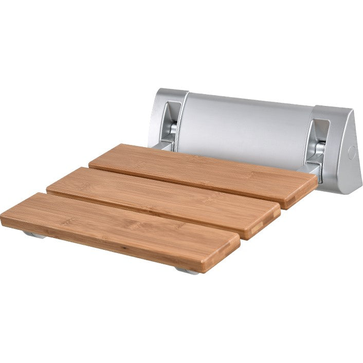 Foldable Teak Wood Shower Seat Stainless Steel Frame with Water-Resistant Wooden Slats Sturdy Bath Seat for Elderly, Disabled Bathrooms