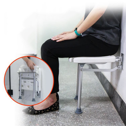 Wall-Mounted Foldable Shower Seat with Legs Support in White Finish | ABS Bath Chair with Design | Ideal for Elderly, Disabled & Compact Bathrooms