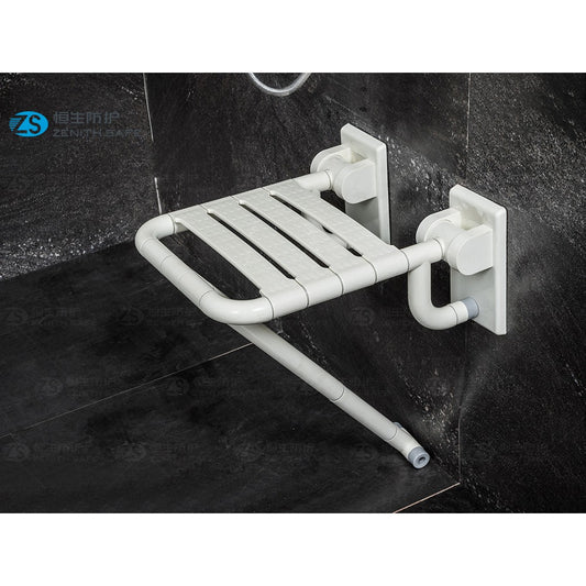 Wall-Mounted Foldable Shower Seat with Support in White Finish | ABS Bath Chair with Design | Ideal for Elderly, Disabled & Compact Bathrooms