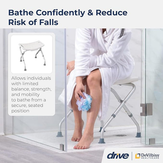 Freestanding Foldable Shower Seat in White Finish | Sturdy ABS Bath Bench | Portable, & Slip-Resistant Seat for Elderly, Disabled & Compact Bathrooms