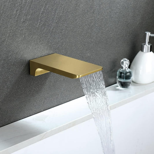 Wall-Mounted Plain Spout Without Controller in Gold Finish, Made of SS304 Grade Stainless Steel, Cascade Style Waterfall