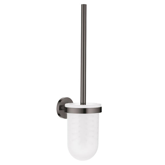 Wall-Mounted Toilet Brush Holder - Brass Body with Matte Black Finish and Frosted Glass Stand