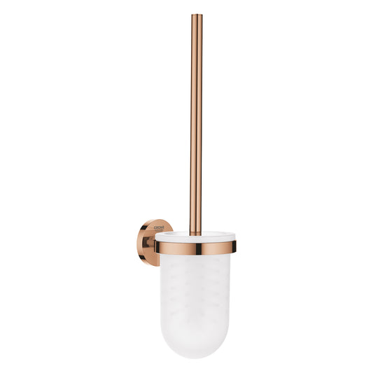 Wall-Mounted Toilet Brush Holder - Brass Body with Rose Gold Finish and Frosted Glass Stand