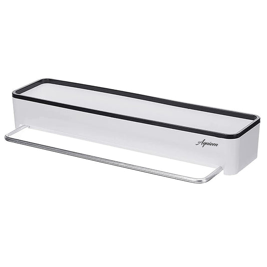 16x4-Inch Wall-Mounted Shelf with Towel Holder | ABS Rack in White & Black | Space-Saving Bathroom, Kitchen & Living Room Organizer