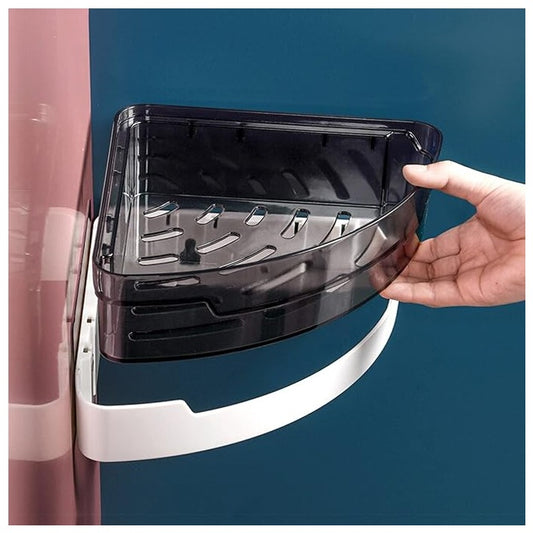 9-Inch Wall-Mounted Corner Shelf | ABS Rack in White & Black | Space-Saving Bathroom, Kitchen & Living Room Organizer