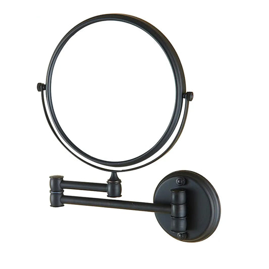 Double-Sided Shaving & Makeup Mirror | Magnified & Normal View | Adjustable Sturdy Arm & Wall-Mounted Setting | Heavy-Duty Brass Body with Matte Black Finish & Round Shape