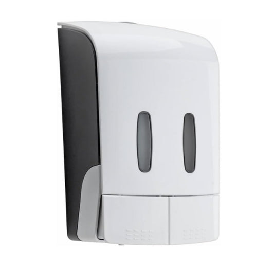 1100ml Dual-Chamber Wall Soap Dispenser - White Plastic, Refillable for Shower Gel & Shampoo