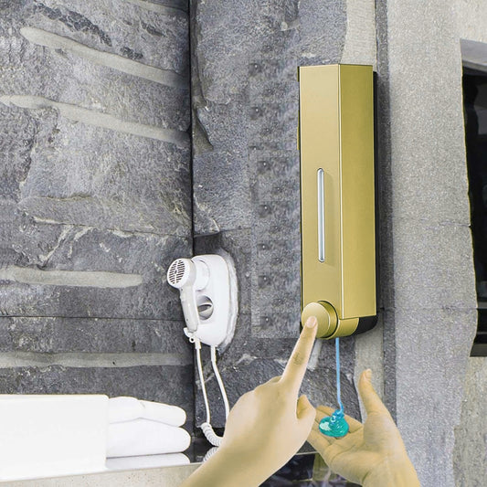 400ml Wall-Mounted Soap Dispenser - Gold Finish, Stylish & Refillable Plastic Container